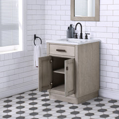 Water Creation 24" Chestnut Single Sink Carrara White Marble Countertop Vanity In Grey Oak with Mirror - CH24CW03GK-R21000000 - The Home Selection