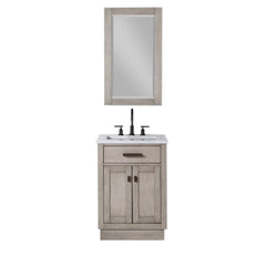 Water Creation 24" Chestnut Single Sink Carrara White Marble Countertop Vanity In Grey Oak with Mirror - CH24CW03GK-R21000000 - The Home Selection