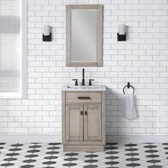 Water Creation 24" Chestnut Single Sink Carrara White Marble Countertop Vanity In Grey Oak with Mirror - CH24CW03GK-R21000000 - The Home Selection