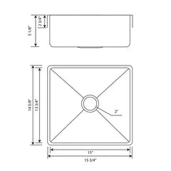 WHITEHAUS 15″ Noah plus 18 Gauge, Squared Semi-recessed Basin Set with Center Drain - WHNPL1577 - The Home Selection