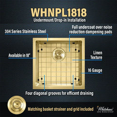 WHITEHAUS 18″ Noah plus Single Bowl 16 Gauge Linen Textured Dual-Mount Kitchen Sink Set - WHNPL1818 - The Home Selection