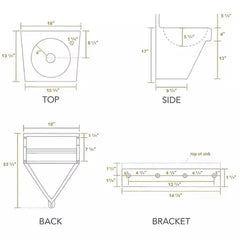 WHITEHAUS 18″ Noah’s Collection Brushed Stainless Steel Commercial Single Bowl Wall Mount Wash Basin - WHNCB1815 - The Home Selection