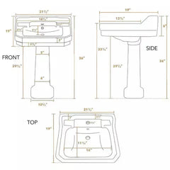 WHITEHAUS 21″ Isabella Collection Traditional Pedestal with Integrated Rectangular Bowl, Backsplash, Dual Soap Ledges, Decorative Trim and Overflow – B112M-P - The Home Selection