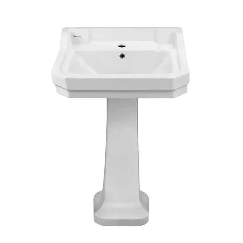 WHITEHAUS 21″ Isabella Collection Traditional Pedestal with Integrated Rectangular Bowl, Backsplash, Dual Soap Ledges, Decorative Trim and Overflow – B112M-P - The Home Selection