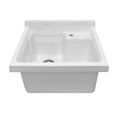 WHITEHAUS 21" Vitreous China Single Bowl, Drop-In Sink with Wire Basket and 3 ½ Inch Off Center Drain - WH474-53 - The Home Selection