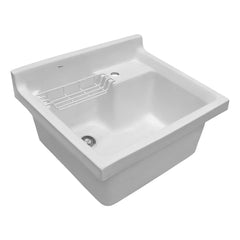 WHITEHAUS 21" Vitreous China Single Bowl, Drop-In Sink with Wire Basket and 3 ½ Inch Off Center Drain - WH474-53 - The Home Selection