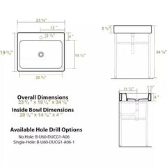 WHITEHAUS 23″ Britannia Rectangular Sink Console with Front Towel Bar – B-U60-DUCG1-A06 - The Home Selection