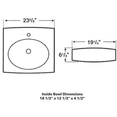 WHITEHAUS 23″ Isabella Collection Rectangular Wall Mount Bathroom Basin with Integrated Oval Bowl, Overflow, Single Faucet Hole and Rear Center Drain - WHKN1098 - The Home Selection