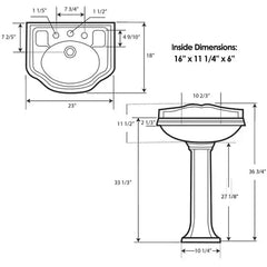 WHITEHAUS 23″ Isabella Collection Traditional Pedestal with an Integrated Small Oval Bowl, Backsplash, Dual Soap Ledges, Decorative Trim and Overflow – AR814-AR815 - The Home Selection