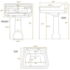 WHITEHAUS 23″ Isabella Collection Traditional Pedestal with Integrated Large Rectangular Bowl, Backsplash, Dual Soap Ledges, Decorative Trim and Overflow – B112L-P - The Home Selection