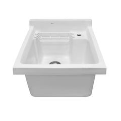 WHITEHAUS 24" Vitreous China Single Bowl, Drop-In Sink with Wire Basket and 3 ½ Inch Off Center Drain - WH474-60 - The Home Selection