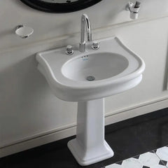 WHITEHAUS 27″ Isabella Collection Traditional Pedestal Sink with Integrated Oval Bowl, Seamless Rounded Decorative Trim, Rear Overflow and Single Hole Faucet Drill – LA10-LA03 - The Home Selection
