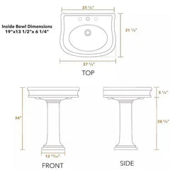 WHITEHAUS 27″ Isabella Collection Traditional Pedestal Sink with Integrated Oval Bowl, Seamless Rounded Decorative Trim, Rear Overflow and Single Hole Faucet Drill – LA10-LA03 - The Home Selection