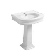 WHITEHAUS 27″ Isabella Collection Traditional Pedestal Sink with Integrated Oval Bowl, Seamless Rounded Decorative Trim, Rear Overflow and Single Hole Faucet Drill – LA10-LA03 - The Home Selection