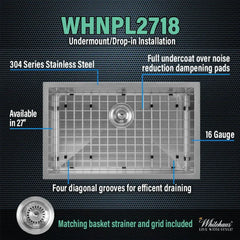 WHITEHAUS 27″ Noah plus Heavy Duty, 16 Gauge Single Bowl Dual-Mount Sink Set - WHNPL2718-BSS - The Home Selection