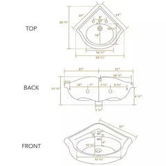 WHITEHAUS 29″ Isabella Collection Corner Wall Mount Basin with Oval Bowl, Backsplash, Dual Soap Ledges and Overflow – AR884 - The Home Selection