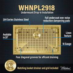 WHITEHAUS 29″ Noah plus Single Bowl, 16 Gauge Linen Textured Dual-Mount Sink Set - WHNPL2918 - The Home Selection