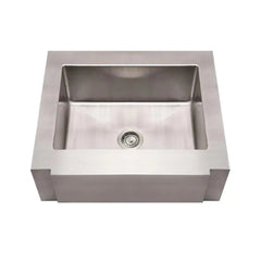 WHITEHAUS 30″ Noah’s Collection Brushed Stainless Steel Commercial Single Bowl Sink with a Decorative Notched Front Apron - WHNCMAP3026 - The Home Selection