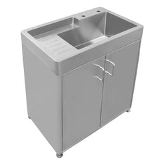 WHITEHAUS 30" Pearlhaus Brushed Stainless Steel Double Door, Freestanding Cabinet with Sink - WH33209-CAB-NP - The Home Selection