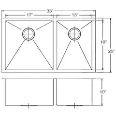 WHITEHAUS 33″ Noah’s Collection Brushed Stainless Steel Commercial Double Bowl Undermount Sink - WHNCMD3320 - The Home Selection