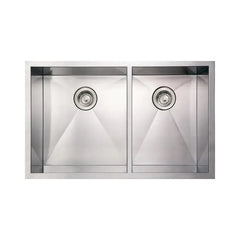 WHITEHAUS 33″ Noah’s Collection Brushed Stainless Steel Commercial Double Bowl Undermount Sink - WHNCMD3320 - The Home Selection