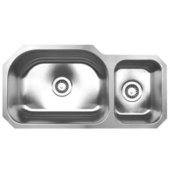WHITEHAUS 33″ Noah’s Collection Brushed Stainless Steel Double Bowl Undermount Sink - WHNDBU3317 - The Home Selection