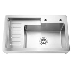 WHITEHAUS 33″ Pearlhaus Brushed Stainless Steel Single Bowl Drop-In Utility Sink with Drainboard - WH33209-NP - The Home Selection