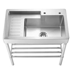 WHITEHAUS 33″ Pearlhaus Stainless Steel Single Bowl, Freestanding Sink with Drainboard & Lower Rack - WH33209-LEG-NP - The Home Selection