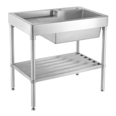 WHITEHAUS 33″ Pearlhaus Stainless Steel Single Bowl, Freestanding Sink with Drainboard & Lower Rack - WH33209-LEG-NP - The Home Selection