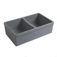 WHITEHAUS 33″ Quatro Alcove Reversible Farmhaus Fireclay Double Bowl Sink with a Fluted Front Apron and 2″ Lip - WHQDB332 - The Home Selection