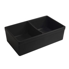 WHITEHAUS 33″ Quatro Alcove Reversible Farmhaus Fireclay Double Bowl Sink with a Fluted Front Apron and 2″ Lip - WHQDB332 - The Home Selection