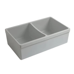 WHITEHAUS 33″ Quatro Alcove Reversible Farmhaus Fireclay Double Bowl Sink with a Fluted Front Apron and 2″ Lip - WHQDB332 - The Home Selection