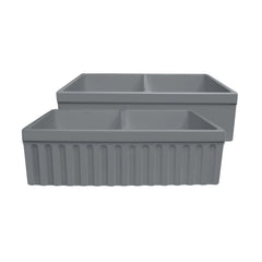 WHITEHAUS 33″ Quatro Alcove Reversible Farmhaus Fireclay Double Bowl Sink with a Fluted Front Apron and 2″ Lip - WHQDB332 - The Home Selection