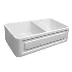 WHITEHAUS 33″ Reversible Series Double Bowl Fireclay Kitchen Sink with a Raised Panel Front Apron - WHFLRPL3318-WHITE - The Home Selection