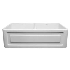 WHITEHAUS 33″ Reversible Series Double Bowl Fireclay Kitchen Sink with a Raised Panel Front Apron - WHFLRPL3318-WHITE - The Home Selection