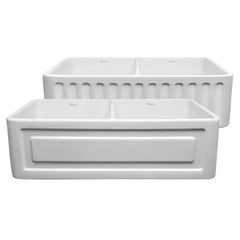 WHITEHAUS 33″ Reversible Series Double Bowl Fireclay Kitchen Sink with a Raised Panel Front Apron - WHFLRPL3318-WHITE - The Home Selection