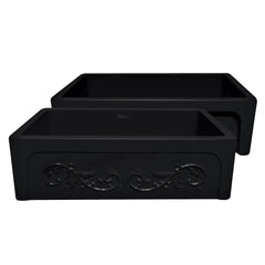 WHITEHAUS 33″ St. Ives Reversible Fireclay Kitchen Sink with Embossed Vine Design - WHSIV3333 - The Home Selection