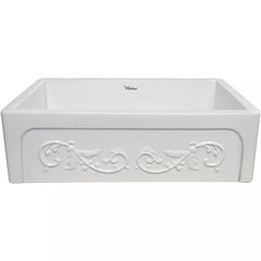 WHITEHAUS 33″ St. Ives Reversible Fireclay Kitchen Sink with Embossed Vine Design - WHSIV3333 - The Home Selection