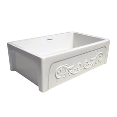 WHITEHAUS 33″ St. Ives Reversible Fireclay Kitchen Sink with Embossed Vine Design - WHSIV3333 - The Home Selection