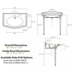 WHITEHAUS 35″ Britannia Large Rectangular Sink Console with Front Towel Bar – B-AR864-ARCG1 - The Home Selection