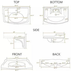 WHITEHAUS 35″ Isabella Collection Large Rectangular Wall Mount Basin with Integrated Oval Bowl and Ceramic Shelf Supports – AR864-Mnslen - The Home Selection