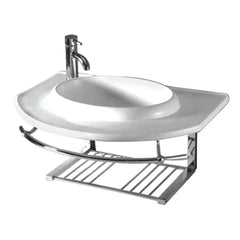 WHITEHAUS 35″ Isabella Collection Large Wall Mount Basin with Integrated Round Bowl, Single Faucet Hole and Center Drain - WHKN1124 - The Home Selection
