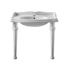 WHITEHAUS 35″ Isabella Collection Rectangular Console with Integrated Oval Bowl, Backsplash, Ceramic Leg Support and Chrome Overflow – AR864-GB001 - The Home Selection