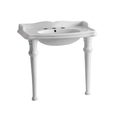 WHITEHAUS 35″ Isabella Collection Rectangular Console with Integrated Oval Bowl, Backsplash, Ceramic Leg Support and Chrome Overflow – AR864-GB001 - The Home Selection