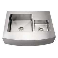 WHITEHAUS 36″ Noah’s Collection Brushed Stainless Steel Commercial Double Bowl Sink with an Arched Front Apron - WHNCMDAP3629 - The Home Selection