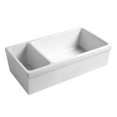 WHITEHAUS 36″ Quatro Alcove Large Fireclay Reversible Sink and Small Bowl - WHQDB542 - The Home Selection