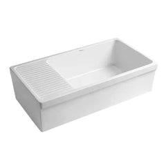 WHITEHAUS 36″ Quatro Alcove Large Reversible Fireclay Kitchen Sink with Integral Drainboard - WHQD540 - The Home Selection