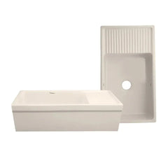 WHITEHAUS 36″ Quatro Alcove Large Reversible Fireclay Kitchen Sink with Integral Drainboard - WHQD540 - The Home Selection