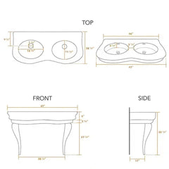 WHITEHAUS 47″ Isabella Collection Large Console with Integrated Oval Bowls, Overflow and Black Wooden Leg Support – LA12-LAM120B - The Home Selection