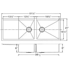 WHITEHAUS 51″ Noah’s Collection Brushed Stainless Steel Commercial Double Bowl Reversible Undermount Sink with an Integral Drain Board - WHNCMD5221 - The Home Selection
